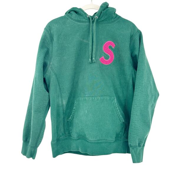 Supreme Mens Streetwear Sporty 2019 Heavyweight Logo Fleece Hoodie Size M Green - Picture 3 of 11